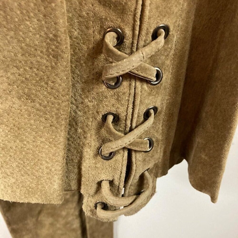Womens Vintage B Lucid Tan Pig Split Leather Lace Western Cowgirl Pants 12 - Picture 4 of 10